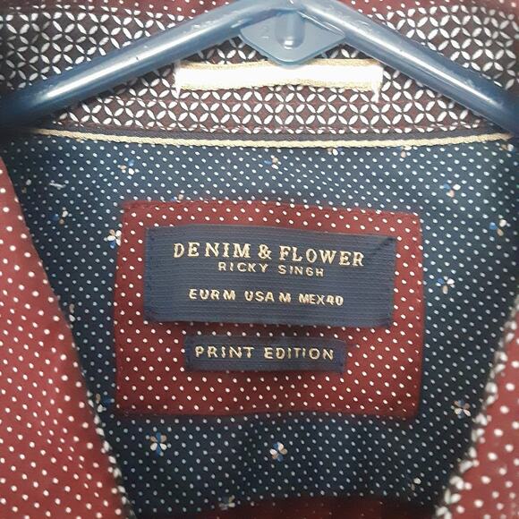 NWT Denim & Flower RS Sz M Printed Poplin Lightweight Printed Edition Maroon - Picture 7 of 10